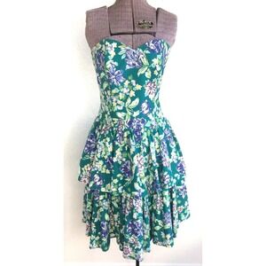 Vintage 80s Dress Laura Ashley Strapless Floral Tiered Cottagecore 32-27-Open S